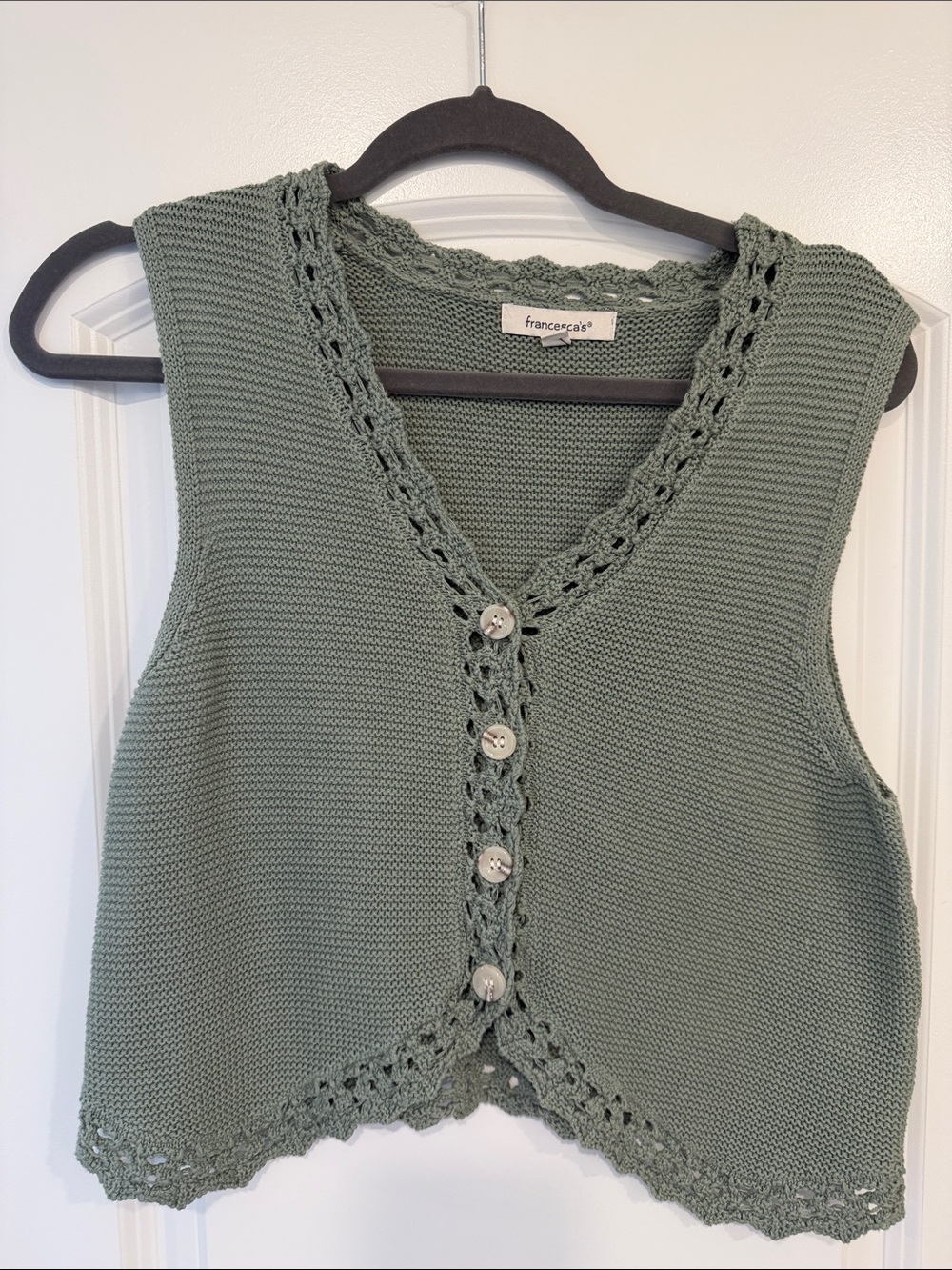 Francesca's Collections Sage Green Cropped Knit Button Vest
